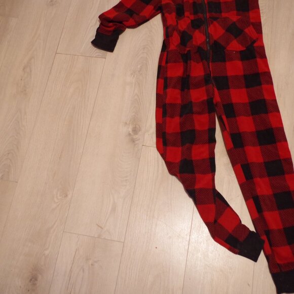 Vintage Cabin Fever Buffalo Plaid Hooded  Youth Warm Onesie - Picture 2 of 5